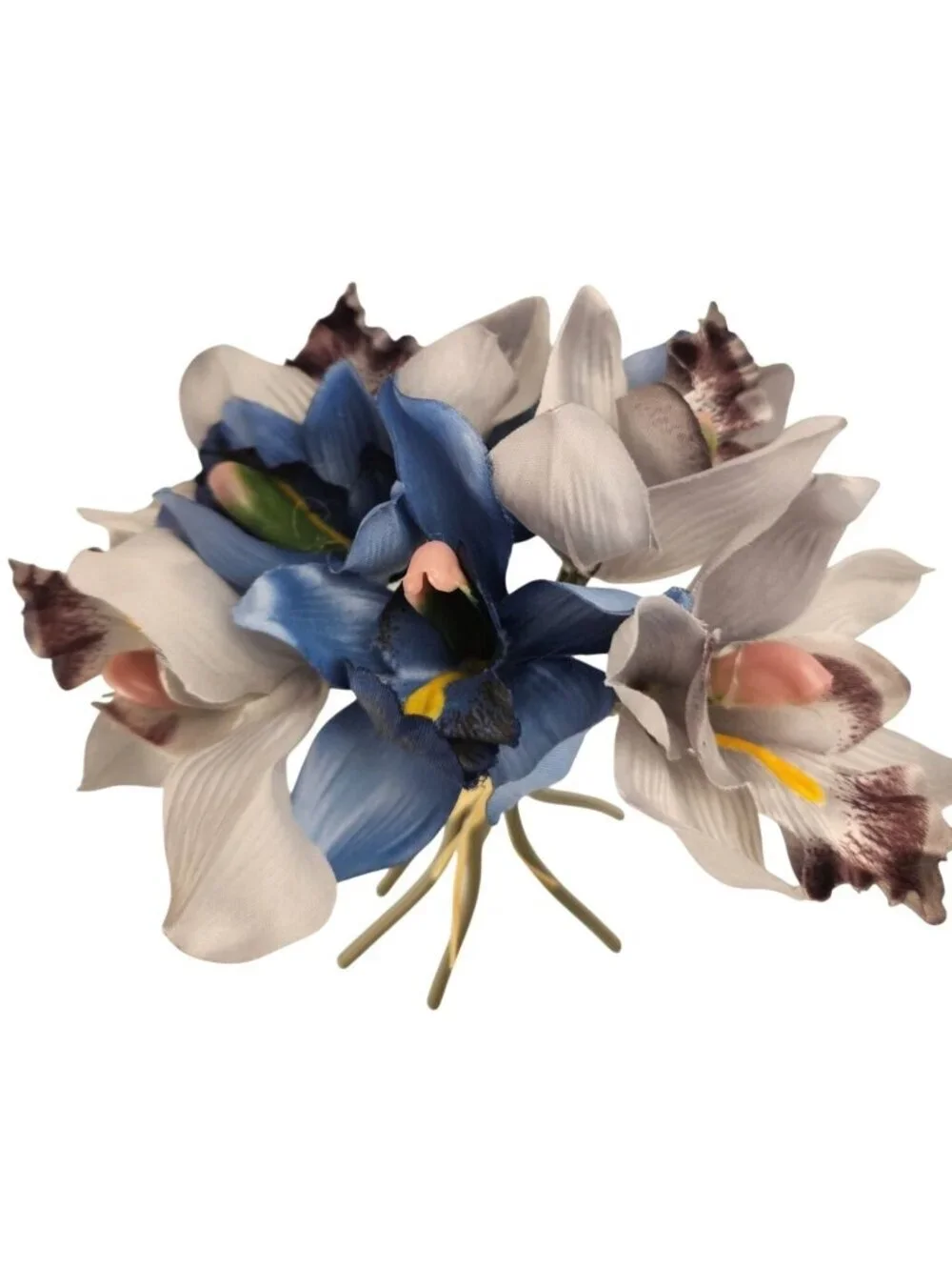 Blue Gray Cymbidium Orchid Flowers 7 Stem Faux Floral Bundle 9 Inch